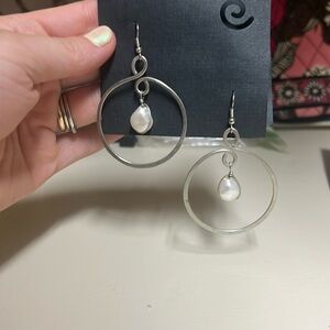 Silver hoops with pearl